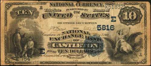 Castleton, New York. $10 1882 Date Back. Fr. 545. The National Exchange Bank. Charter #5816. Fine.