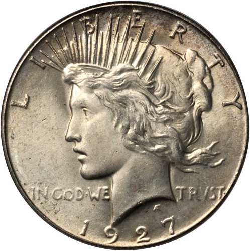 1927 Peace Silver Dollar. MS-65 (PCGS). Gold Shield Holder.