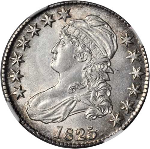 1825 Capped Bust Half Dollar. O-114. Rarity-1. AU-58 (NGC).