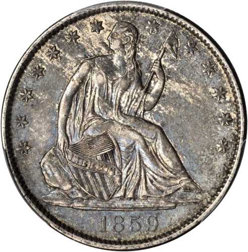1859-O Liberty Seated Half Dollar. WB-3. Rarity-3. Late Die State. Misplaced Date. AU-53 (PCGS).