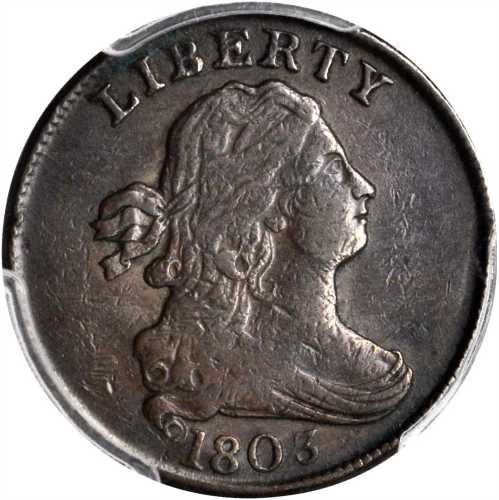 1803 Draped Bust Half Cent. C-3. Rarity-1. Widely Spaced 3. VF-35 (PCGS).