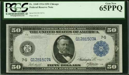 Fr. 1048. 1914 $50 Federal Reserve Note. Chicago. PCGS Gem New 65 PPQ.