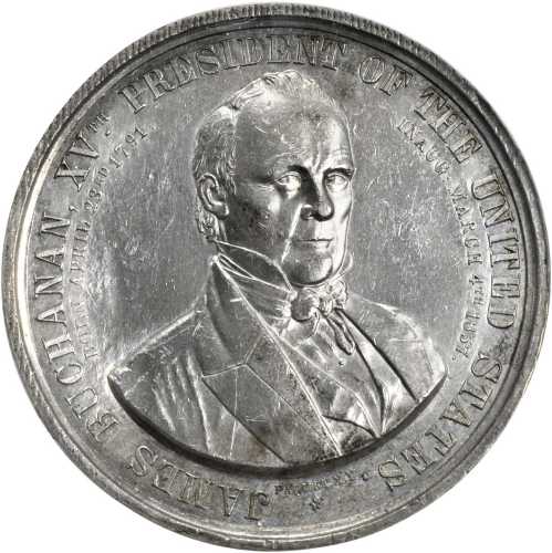 1856 James Buchanan. DeWitt-JB 1856-1. White metal. 61 mm. Uncirculated Details—Damaged (NGC).