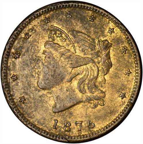 1876 J. W. & Co. 25 Token. Rulau-MV B373. Brass. 25 mm. EF-40.