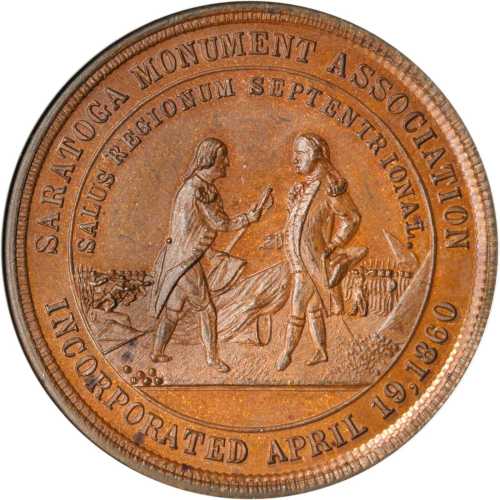 1860 (ca. 1877) Battle of Saratoga Monument. Bronze. 35 mm. HK-119a. Rarity-6. MS-64 BN (ANACS). OH.