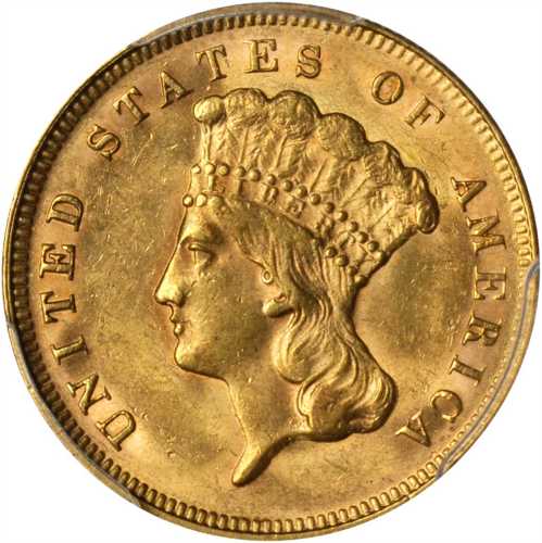 1878 Three-Dollar Gold Piece. MS-62 (PCGS).