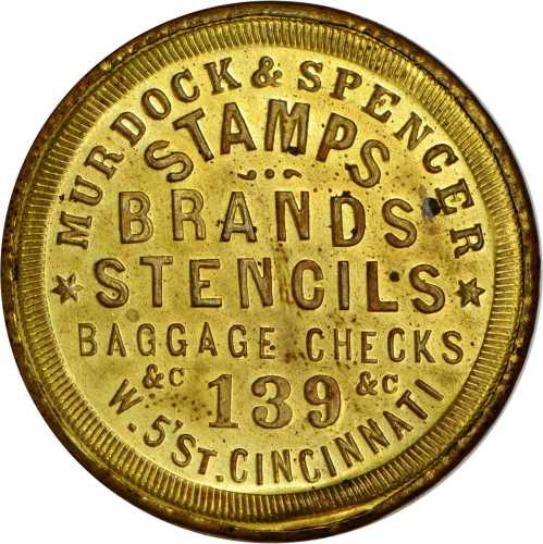 Ohio, Cincinnati. 1868 Murdock & Spencer. Bowers OH-1200. Gilt brass. 34 mm. Mint State.