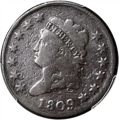 1809 Classic Head Cent. S-280, the only known dies. Rarity-2. VG-8 (PCGS).