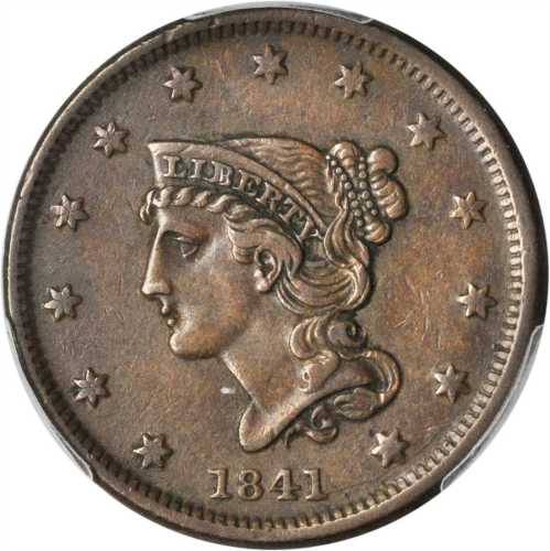 1841 Braided Hair Cent. N-3. Rarity-2. EF-45 (PCGS).
