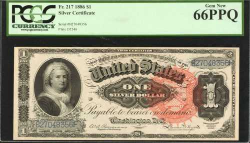 Fr. 217. 1886 $1 Silver Certificate. PCGS Gem New 66 PPQ.