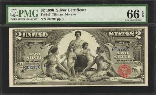 Fr. 247. 1896 $2 Silver Certificate. PMG Gem Uncirculated 66 EPQ.