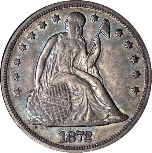 1872 Liberty Seated Silver Dollar. Breen-5491. Misplaced Date. AU-50 (ANACS). OH.