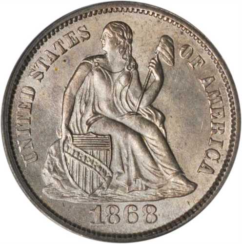 1868-S Liberty Seated Dime. Fortin-101, the only known dies. Rarity-4. MS-63 (PCGS). CAC.