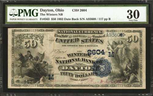 Dayton, Ohio. $50 1882 Date Back. Fr. 563. The Winters NB. Charter #2604. PMG Very Fine 30.