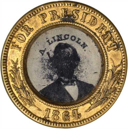 1864 Abraham Lincoln. DeWitt-AL 1864-96. Ferrotype. Gilt brass. 24.8 mm. Very Fine.