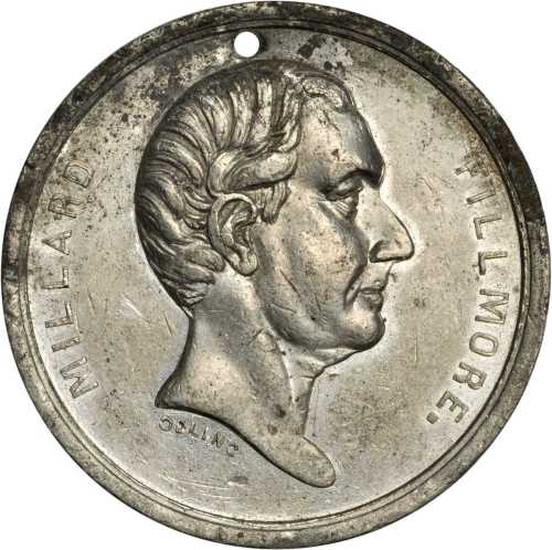 1856 Millard Fillmore. DeWitt-MF 1856-1. White metal. 38.3 mm. Extremely Fine, pierced.