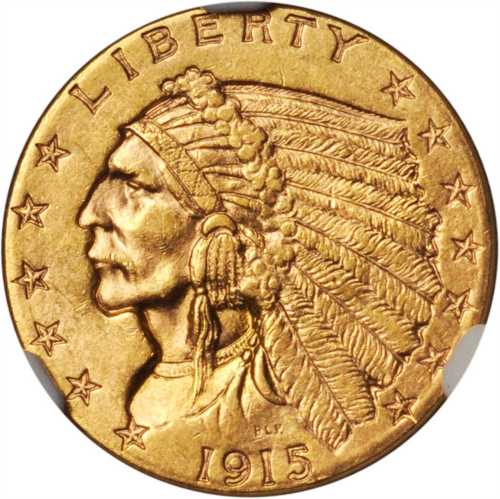 1915 Indian Quarter Eagle. MS-61 (NGC).