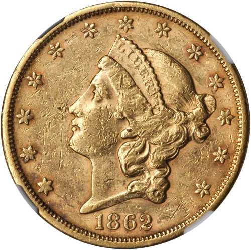 1862-S Liberty Head Double Eagle. AU-55 (NGC).