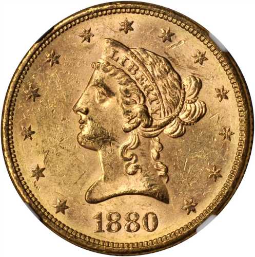 1880-S Liberty Head Eagle. MS-63 (NGC).