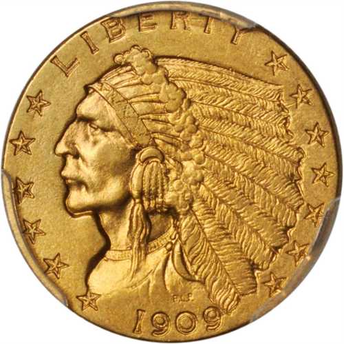 1909 Indian Quarter Eagle. AU-55 (PCGS).