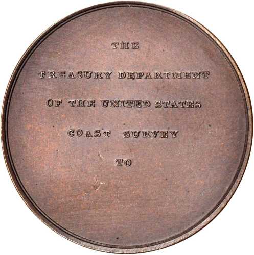 1846 (1861) Bache Coast Survey Medal. Bronze. 34 mm. By Franklin Peale. Julian LS-4. MS-65 BN (NGC).