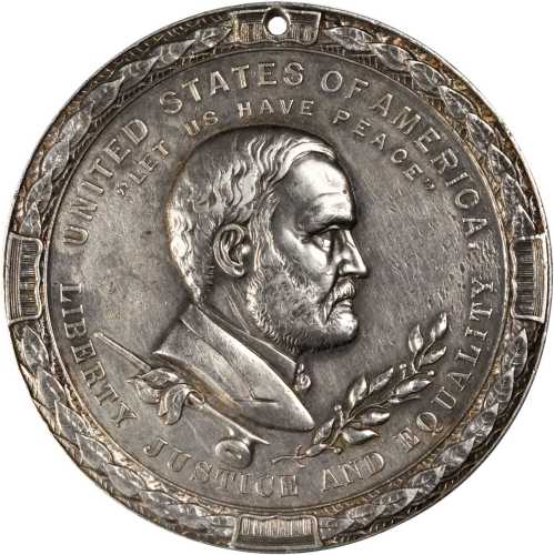 1871 Ulysses S. Grant Indian Peace Medal. The Only Size. Silver. 63.48 mm. 1,489.8 grains. Julian IP
