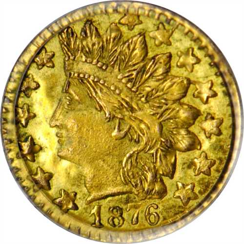 1876 Round 25 Cents. BG-881. Rarity-5. Indian Head. MS-64 (PCGS).