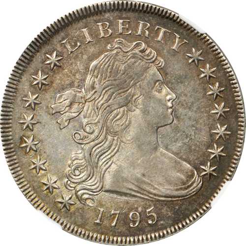 1795 Draped Bust Silver Dollar. B-52, B-15. Rarity-2. Centered Bust. AU-53 (NGC).