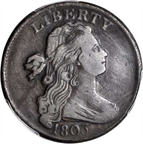 1803 Draped Bust Cent. S-259. Rarity-4. Small Date, Large Fraction. Fine Details--Residue (PCGS).