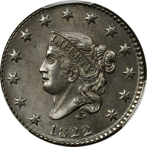 1822 Matron Head Cent. N-4. Rarity-2. MS-64 BN (PCGS). CAC.