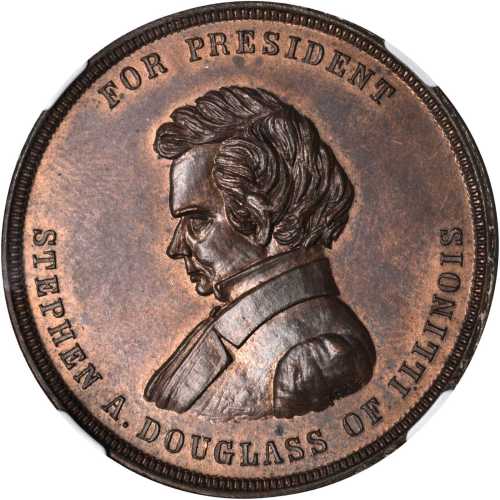 1860 Stephen Douglas. DeWitt-SD 1860-2. Copper. 38 mm. MS-64 RB (NGC).
