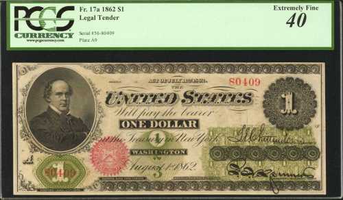 Fr. 17a. 1862 $1 Legal Tender Note. PCGS Extremely Fine 40.