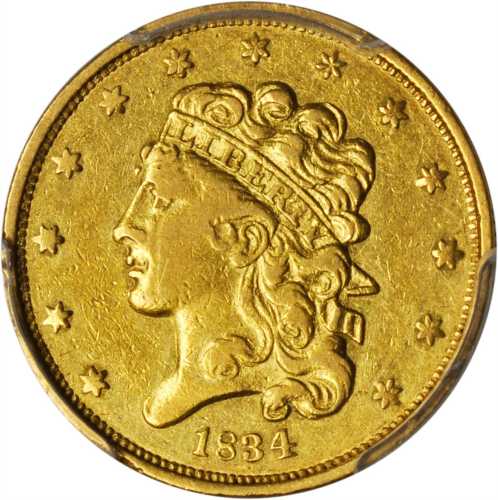1834 Classic Head Half Eagle. McCloskey-4. First Head, Large Plain 4. AU Details--Cleaned (PCGS).