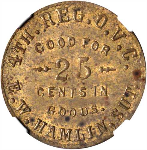 Ohio. 4th Regiment Ohio Volunteer Cavalry. Erastus W. Hamlin. Schenkman OH-4a-25B. Rarity-7. Brass. 
