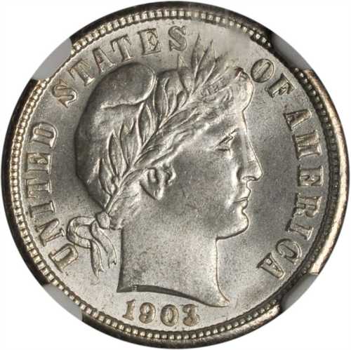 1903 Barber Dime. MS-65 (NGC). CAC.