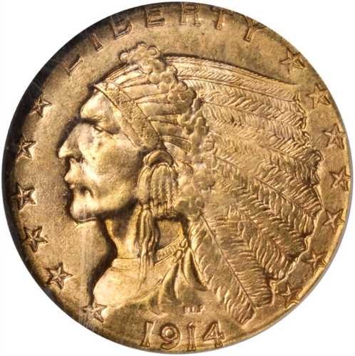 1914-D Indian Quarter Eagle. MS-63 (NGC).