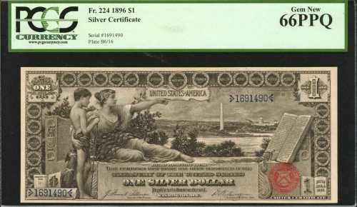 Fr. 224. 1896 $1 Silver Certificate. PCGS Gem New 66 PPQ.
