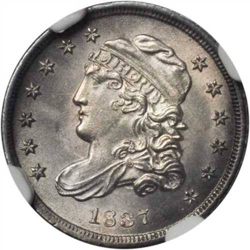 1837 Capped Bust Half Dime. LM-5. Rarity-1. Large 5 C. Unc Details--Bent (NGC).