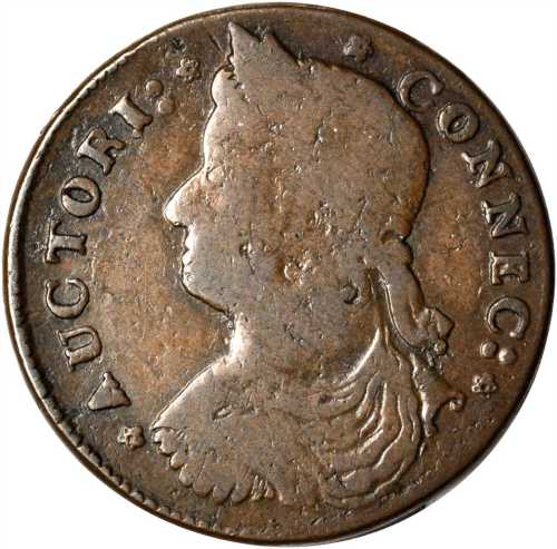 1787 Connecticut Copper. Miller 33.7-r.2, W-3440. Rarity-1. Draped Bust Left. Fine-12.