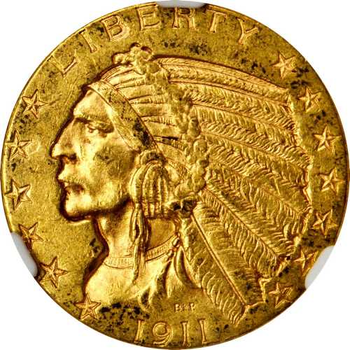 1911-D Indian Half Eagle. MS-61 (NGC).