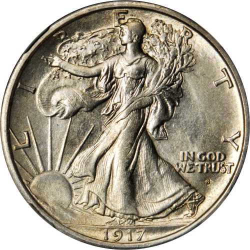 1917-S Walking Liberty Half Dollar. Obverse Mintmark. MS-65 (NGC).