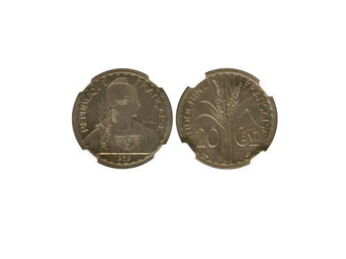 1939年法属印度支那贰角铜镍合金币 NGC MS 66