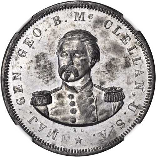 1864 George McClellan. DeWitt-GMcC 1864-9. Lead. 34 mm. MS-61 (NGC).