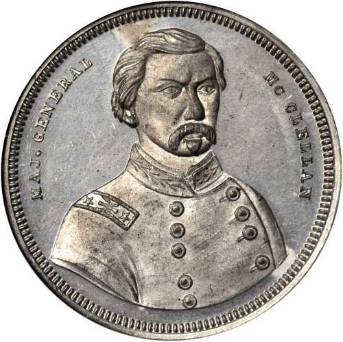 1864 George McClellan. DeWitt-GMcC 1864-8. White metal. 34 mm. MS63 PL (NGC).