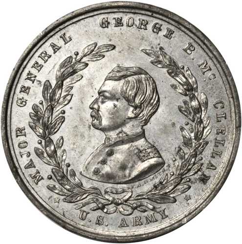 Group of six different white metal 1864 George McClellan medals.