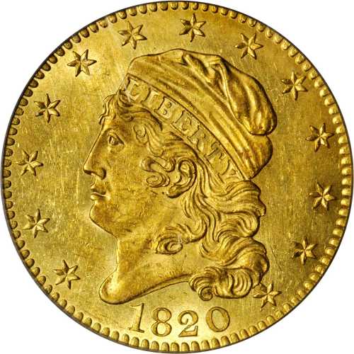 1820 Capped Head Left Half Eagle. BD-2. Rarity-5+. Square-Base 2. MS-63 (PCGS). CAC.