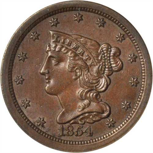 1854 Braided Hair Half Cent. C-1. Rarity-1. AU-58 (ANACS).