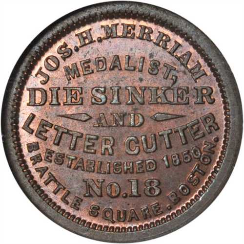 Massachusetts--Boston. 1863 Joseph H. Merriam. Fuld-115E-2a. Rarity-6. Copper. 19 mm. MS-66 RB (NGC)