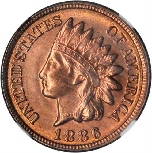 1886 Indian Cent. Type II Obverse. MS-65 RB (NGC).