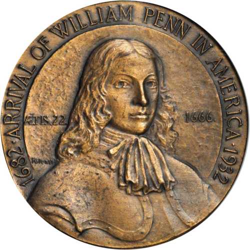 1932 William Penn, 250th Anniversary of Arrival in America. Bronze. 38 mm. HK-462. Rarity-3. MS-64 (